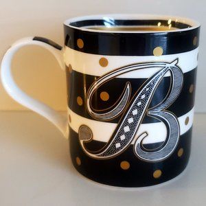 Regency Mug Initial Letter B Beverage Coffee Tea Black White Stripes Gold Dots